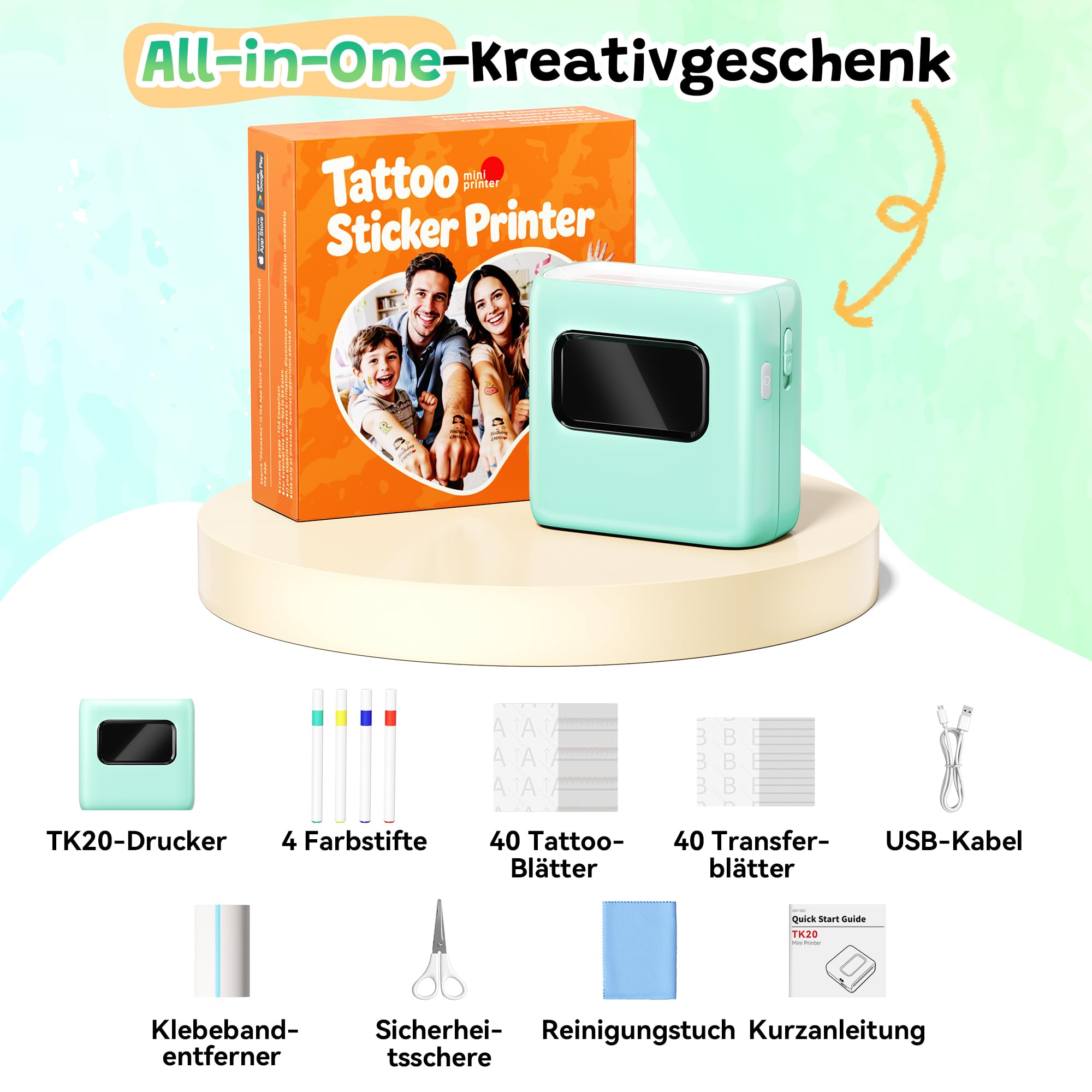 TATTMUSE Temporärer Tattoo Maker für Kinder, Mini Geschenk für Mädchen | Spielzeug für Mädchen 5 6 7 8 9 10 11 12 Jahre, Zeichensets für Kinder, Tattoo Maschine Set Kinder, Bastelset Kinder