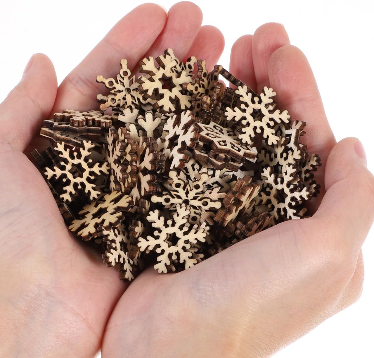 Tofficu 50pcs Assorted Pattern Wooden Pieces: Wooden Snowflake Ornaments, Ornaments for Crafts, Christmas Snowflake Cutouts Craft, Decorative Accessories Manual for DIY Art