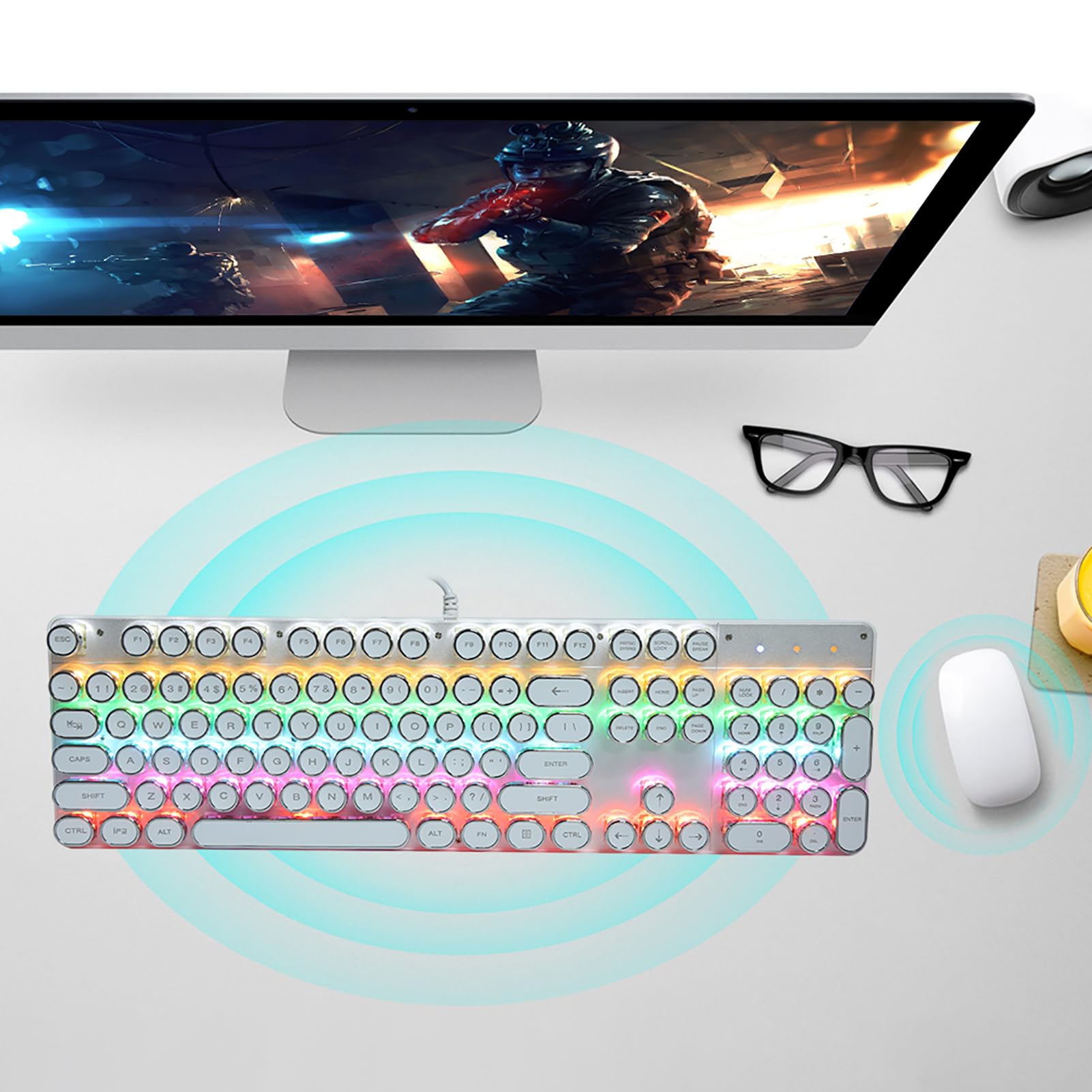 Hidyliu Clavier Mécanique avec Capuchons Ronds Rétro