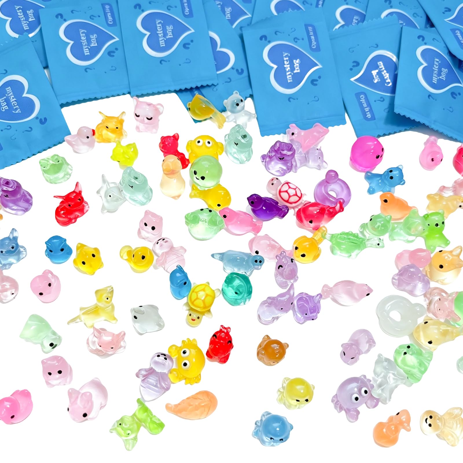 50 Pcs Blind Bags, Mini Resin Animals Mystery Bags, Glow in The Dark Animal Figures Blind Bag for Fairy Garden Landscape, Birthday, Party Favors, DIY Crafts, Dollhouse, Home Aquarium Decor (A)