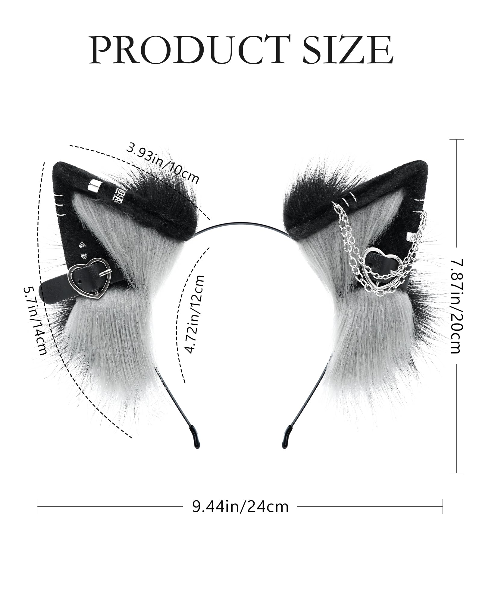 ZFKJERS Handmade Faux Fur Cat Ear Headband with Charms Cosplay Accessory for Halloween (Grey Black) - Image 3