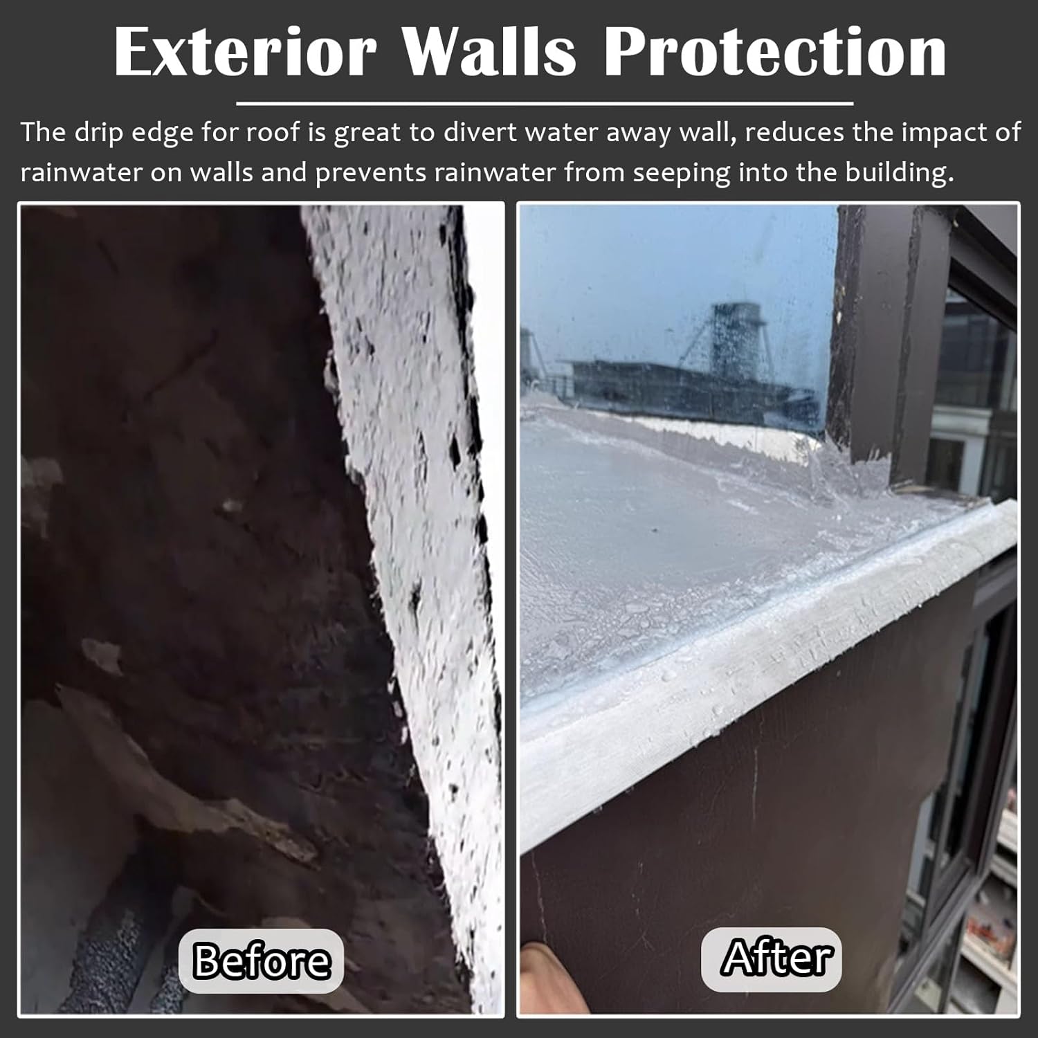 Exterior Wall Eaves Drip Line, Window Nosing Gutters Molding Trim, Wall Protection Rain Diverter Strip Eagle Beak for Edge Protection/Patio Decor(10 PCS,L 32IN)