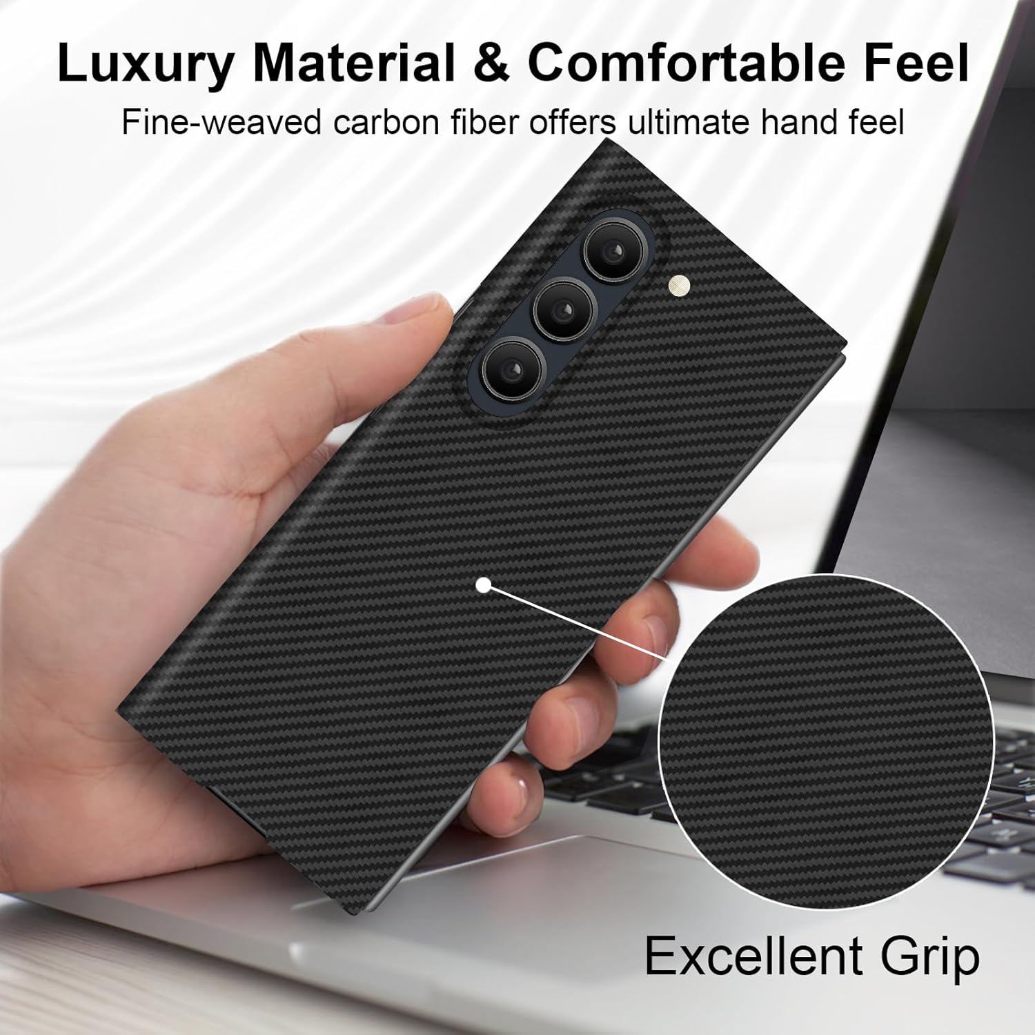 Slim and Thin Carbon Fiber Case for Samsung Galaxy Z Fold 6 Compatible with MagSafe, 600D Aramid Fiber Z Fold6 Cover with Magnetic for Men and Women, Matte Black Gray