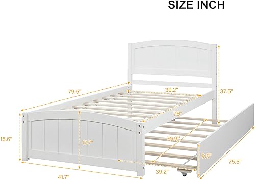 Miniatura 9 de Merax Cama de plataforma de madera tamaño individual con cama nido, no requiere somier, gris Gris,Espresso,Blanco