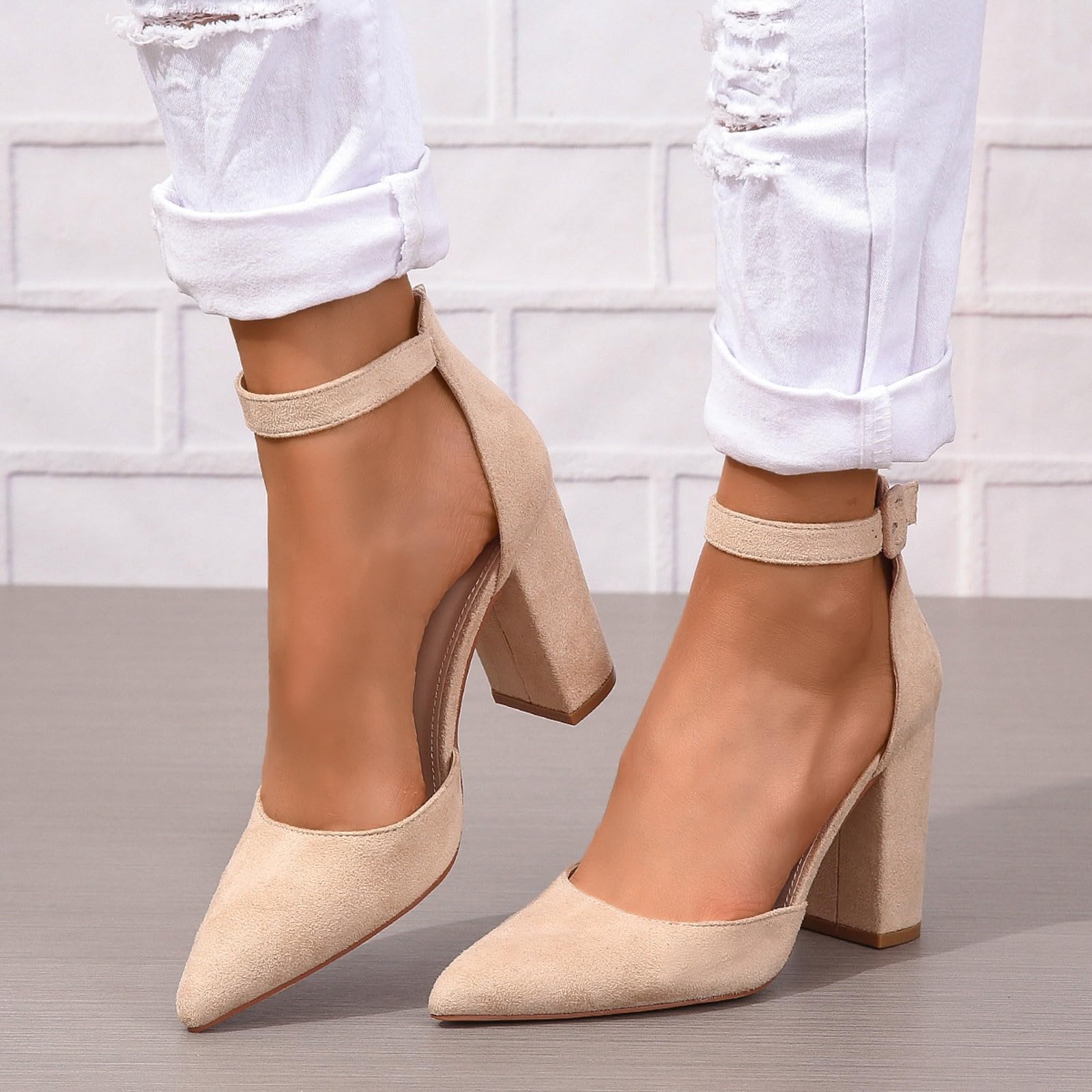 Generico Scarpe da donna Sandali con tacco spesso Sandali a punta alla moda Comodi casual con suola morbida (Beige, 42)