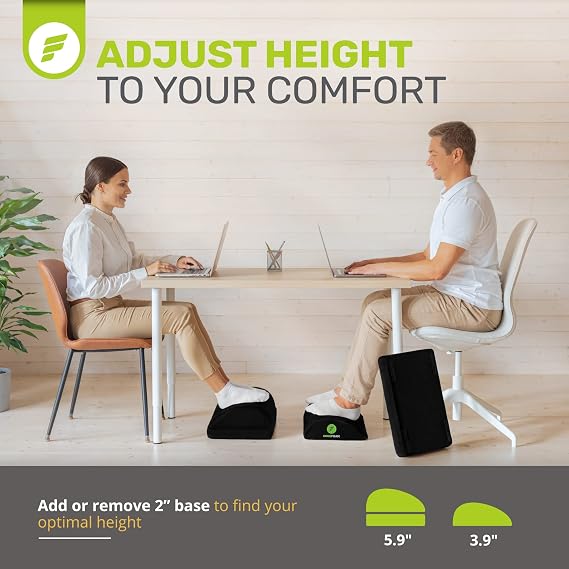 ErgoFoam Adjustable Foot Rest (Teardrop, Velvet, Black) and Orthopedic Donut Pillow Bundle