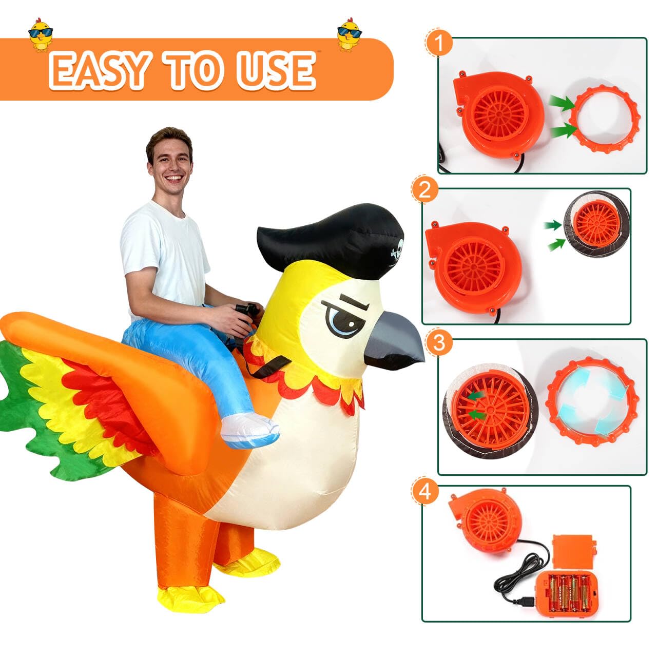 MIAOKE Inflatable Costume, Halloween Costumes Adult Inflatable for Men Women Blow up Funny Fancy Dress (Pirate Parrot) - Image 3