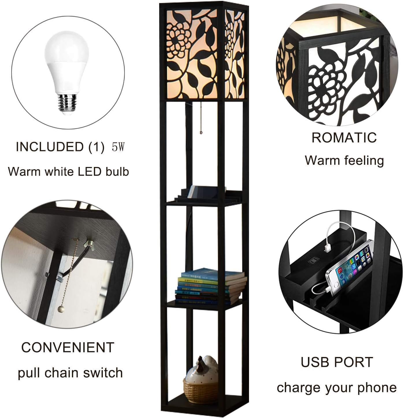 Bеѕt Cуbеr Dеаlѕ 🔥 Floor Lamp with Shelves -Shelf Floor Lamp with 2 USB Charging Ports & Electric Outlet - Tall & Narrow Tower Nightstand for Living Room & Bedroom - Modern, Asian End Table with Light Attached