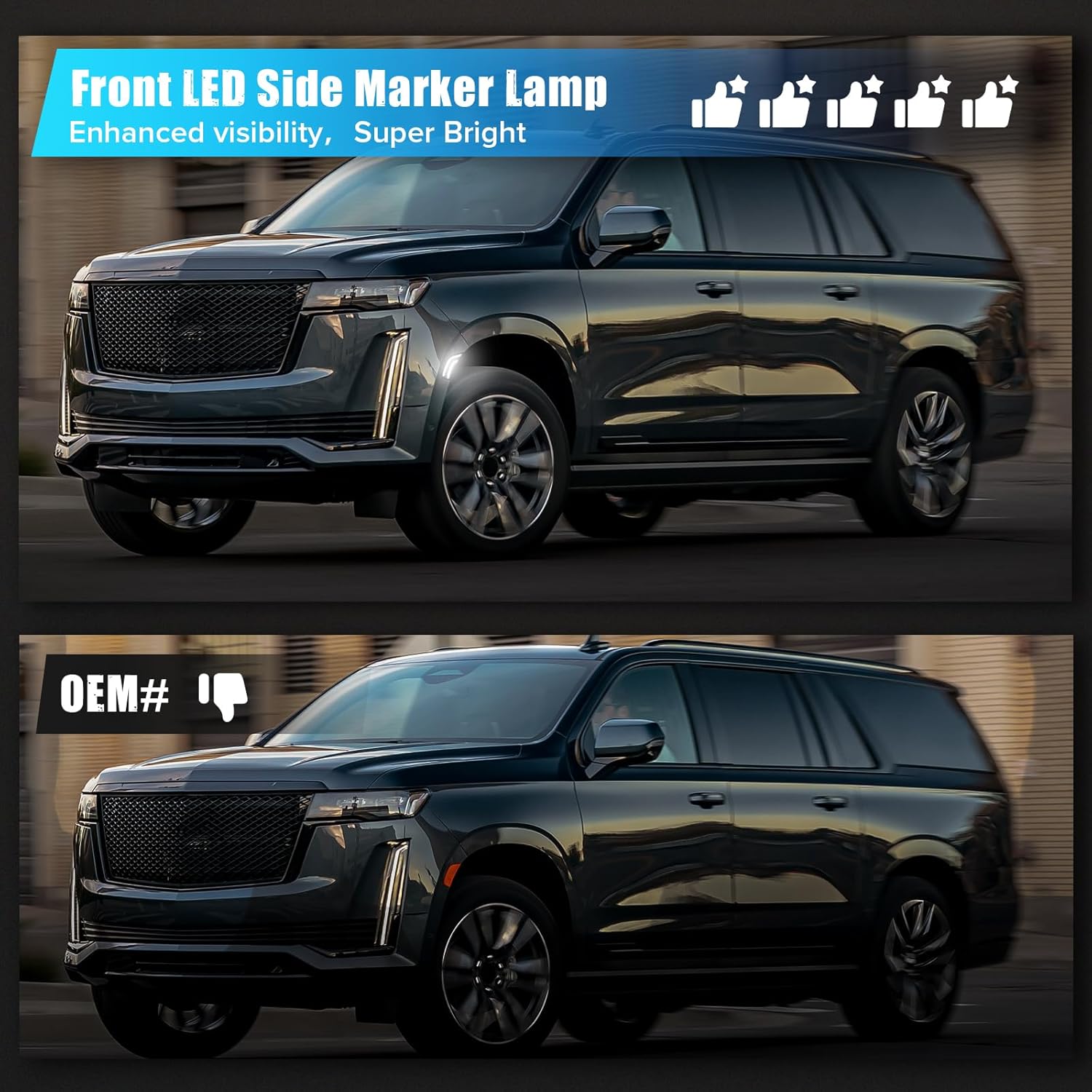 LED Side Marker Light Compatible with 2021-2024 Yukon Yukon XL Yukon Denli Tahoe Suburban Escalade Escalade ESV Front Fender Turn Signal Parking Light white Light Smoke Lens Pack of 2