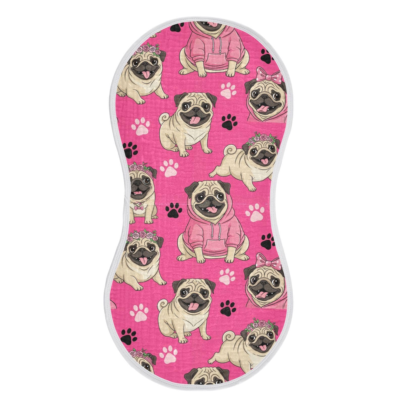 Pug Paw Pink Baby Burp Cloths for Boys Girls Large 22''x11'' Cotton 4 Layer Spit Up Rags for Infant Spit Up one sizex1