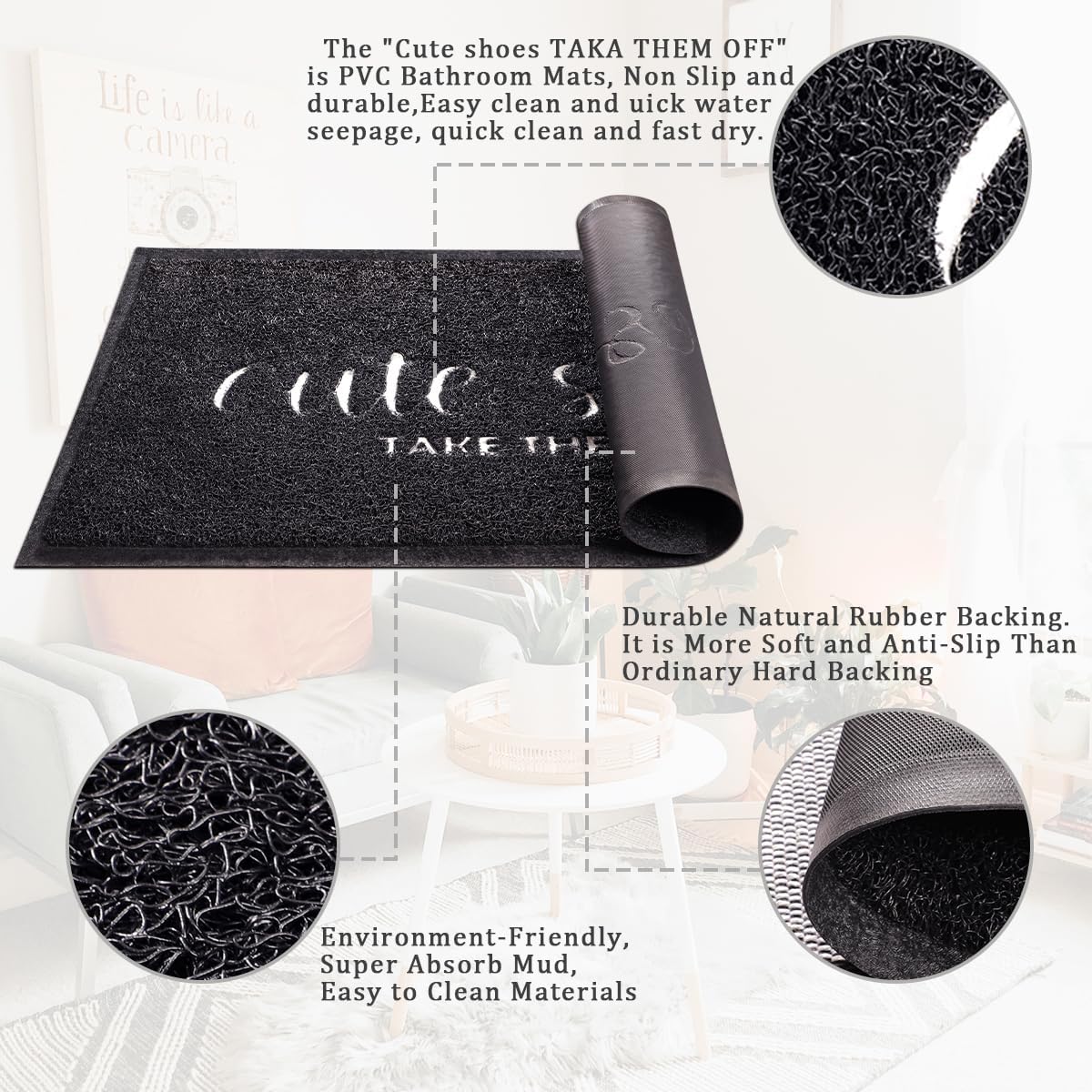 Front Door Mat Welcome Indoor Outdoor Mats Cute Shoes Take Them Off Entry Waterproof Low Profile Floor Mat for Entryway Ideal Inside Outside Home High Traffic Area Black 47 Inch x 18 Inch