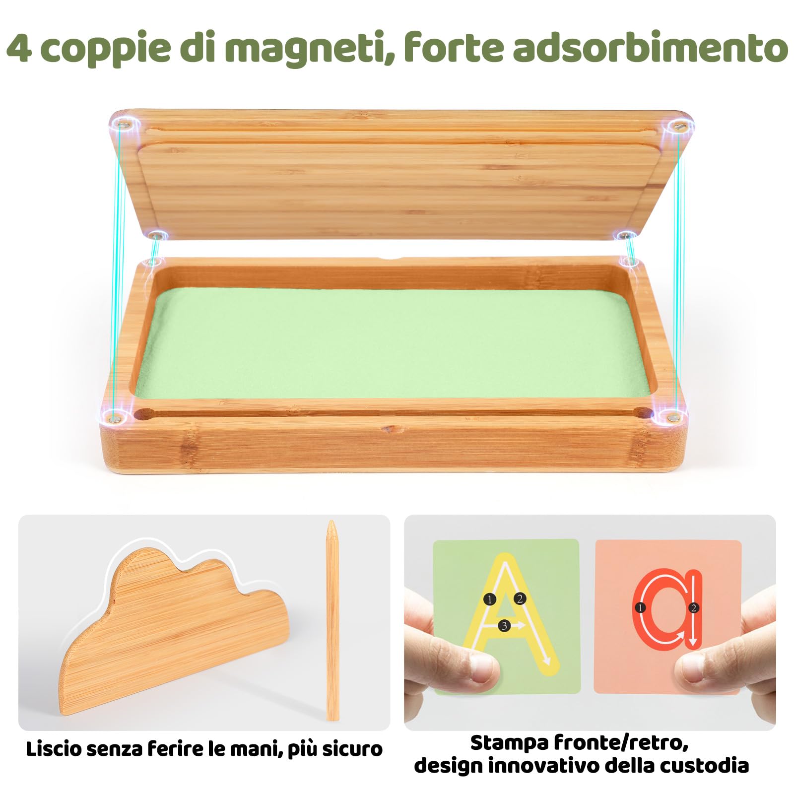 AtMini Montessori, tavolo di sabbia per allenamento precoce scrittura e disegno giocattolo in legno Montessori tavolo di sabbia giocattolo educativo per lo sviluppo motorio precoce nei bambini (verde)