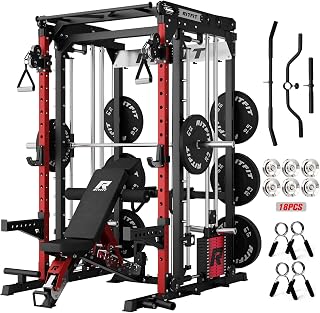 RITFIT M2 Pro 3D Smith Machine Home Gym with 286LB Built-in Weight Stack | 3D Smith Machine with Free-Weight Bar Path, 2000LB Capacity, Adjustable Weight Stack, Aluminum Pulley Cable System