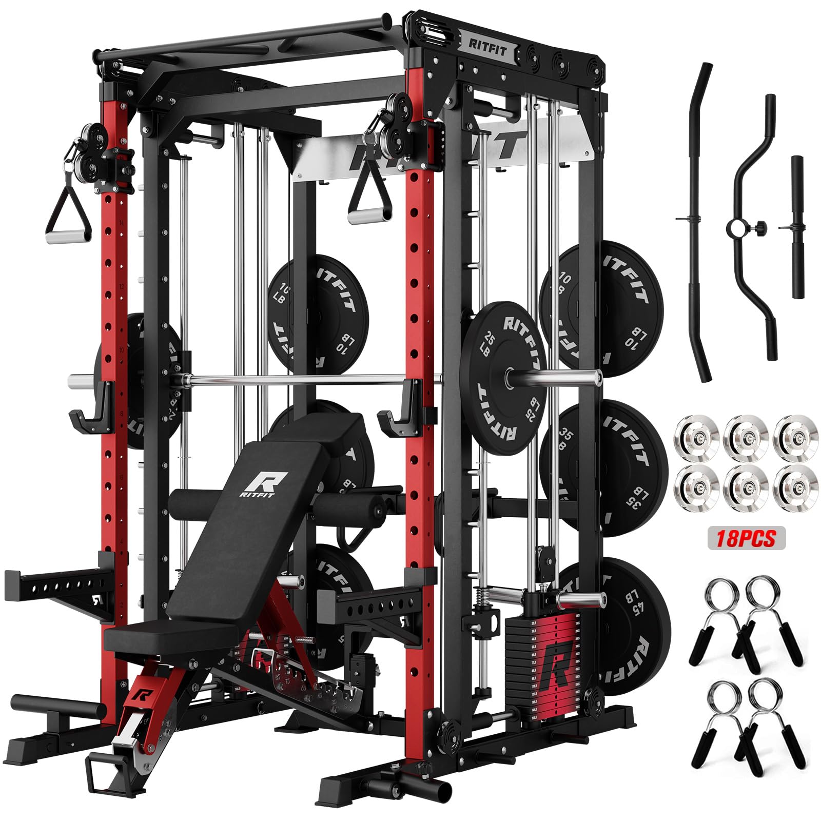 RITFIT M2 Pro 3D Smith Machine Home Gym with 286LB Built-in Weight Stack