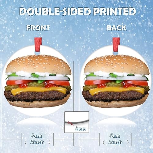 Miniatura 2 de Adornos de hamburguesa para árboles de Navidad, lindos adornos de Navidad de comida 2022, adornos colgantes, decoraciones de Navidad, conmemorativo,