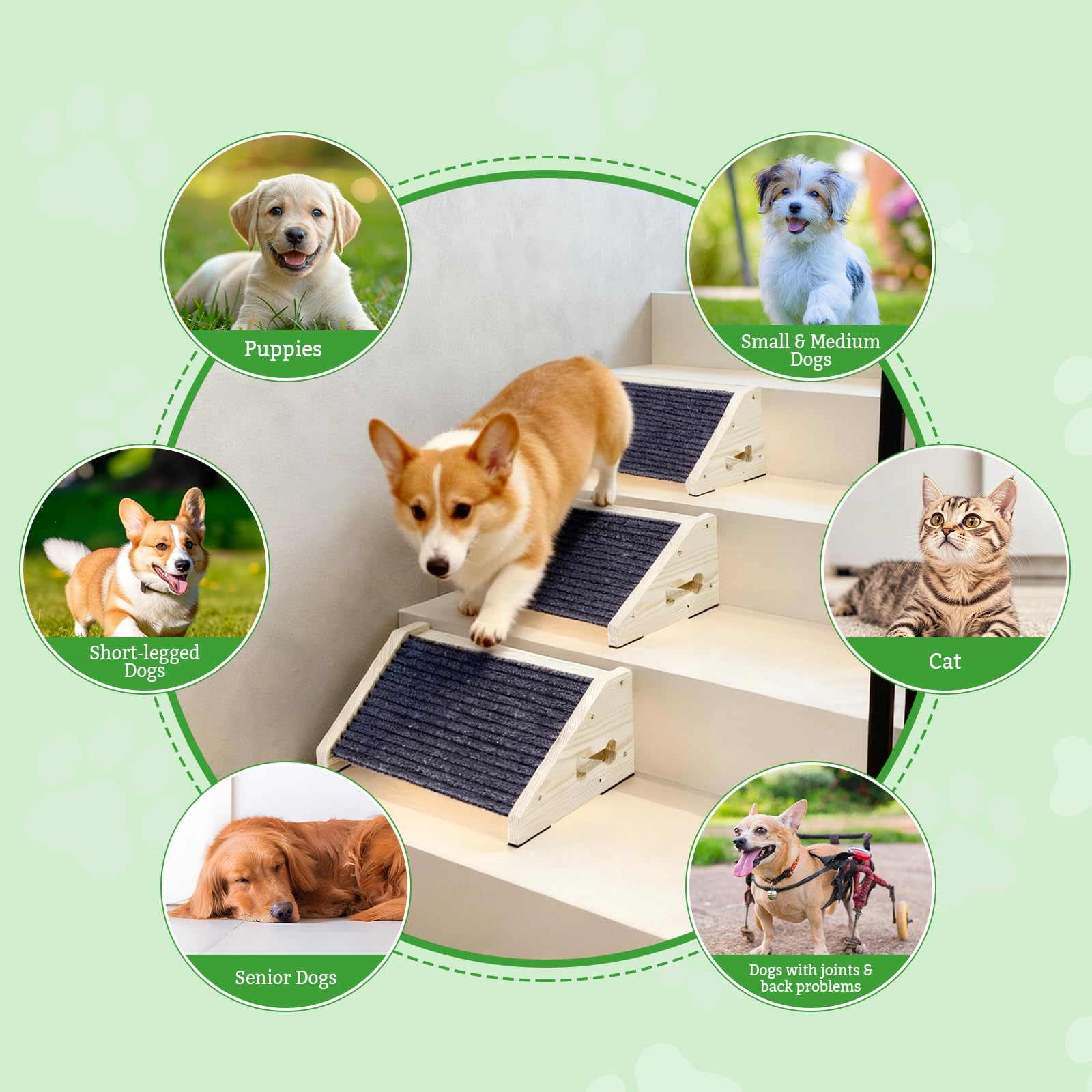 4 Piezas Rampa para Perros, Escalones Antideslizantes para Mascotas con Superficie de Alfombra, Rampas para Mascotas de ángulo Bajo, Escalones y Escaleras Que Ayudan a Perros Pequeños y Mascotas.