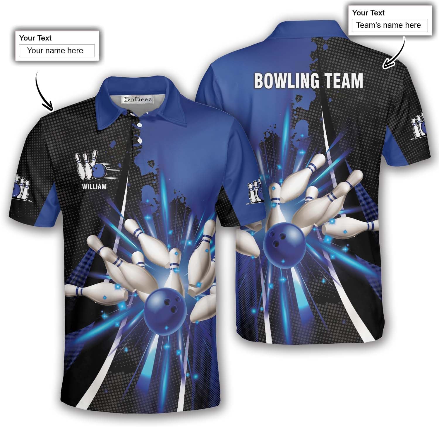 Custom Bowling Shirts for Men, Bowling Jerseys Unisex Team Polo Striker, Sizes Small - Big and Tall
