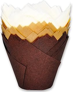 MyBakning (JUMBO EXTRA LARGE size) Natural+Brown+White Tulip Baking Cups 2-1/4"(Base diameter) x 3-3/4"(Wall height) Greas...