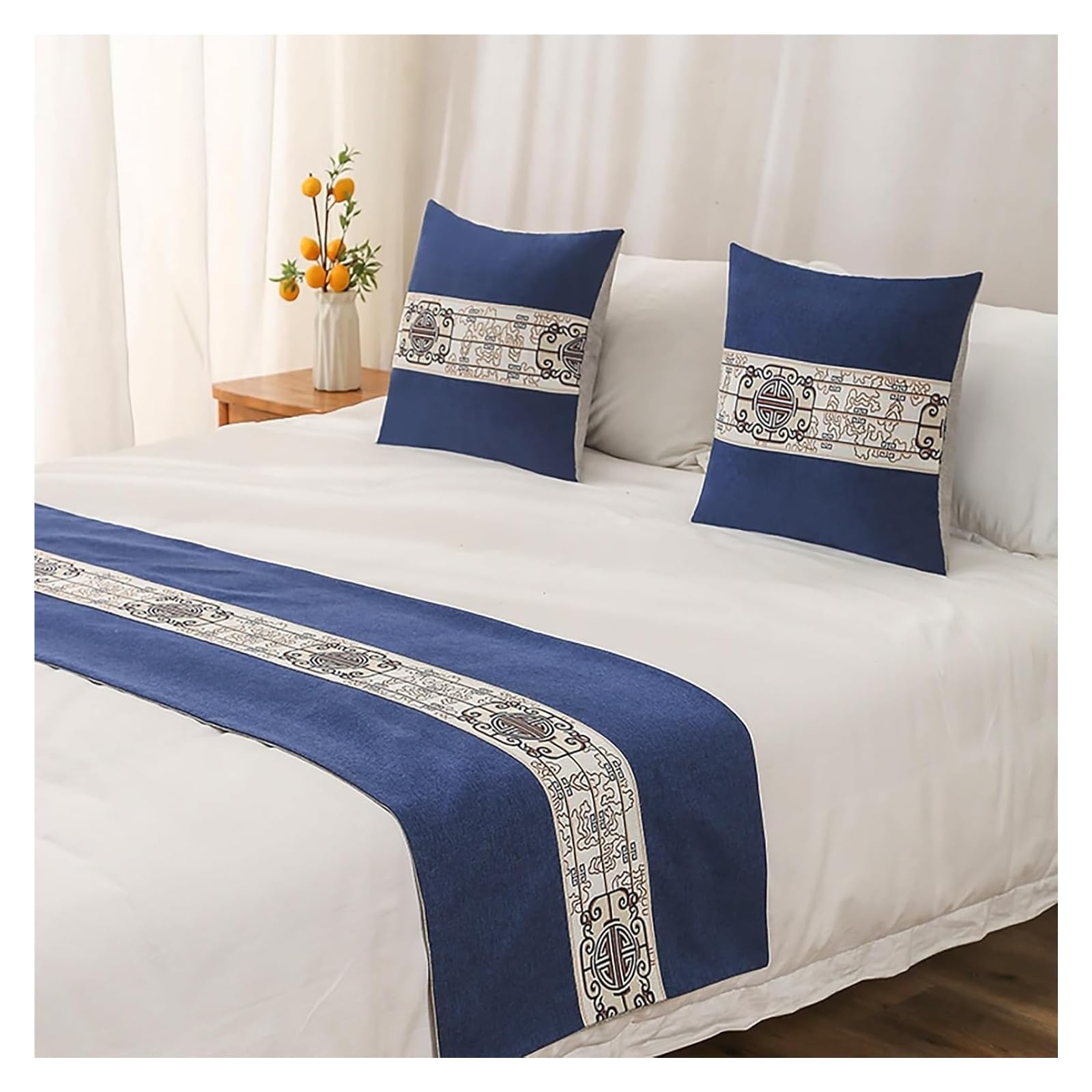 JFGCTYHXY Bed linen throws, Embroidery King Bed Scarf Runner Bedding Scarves Cover For Home Hotel Guesthouse(Dark Blue,48 * 240cm for 180cm Bed)
