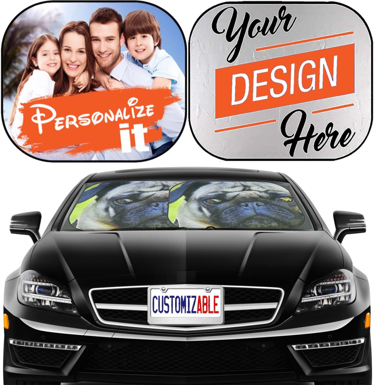 MSD Inside Windshield Cover Custom 2pc Universal Fit Personalized Inside Windshield Cover Fits Most SUV, Sedan, Pickup, Van 21037587 Portrait of a Pu