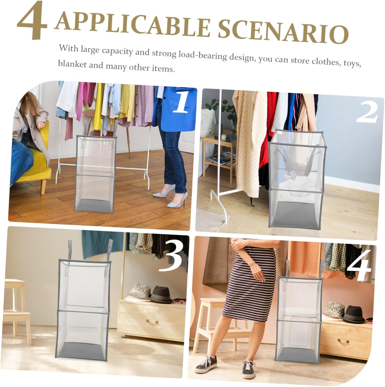 VICASKY Foldable Mesh Laundry Hamper with Handles Double Storage Basket for Clothes Blankets Space Saving Collapsible Organizer for Bedroom Bathroom Nursery Grey