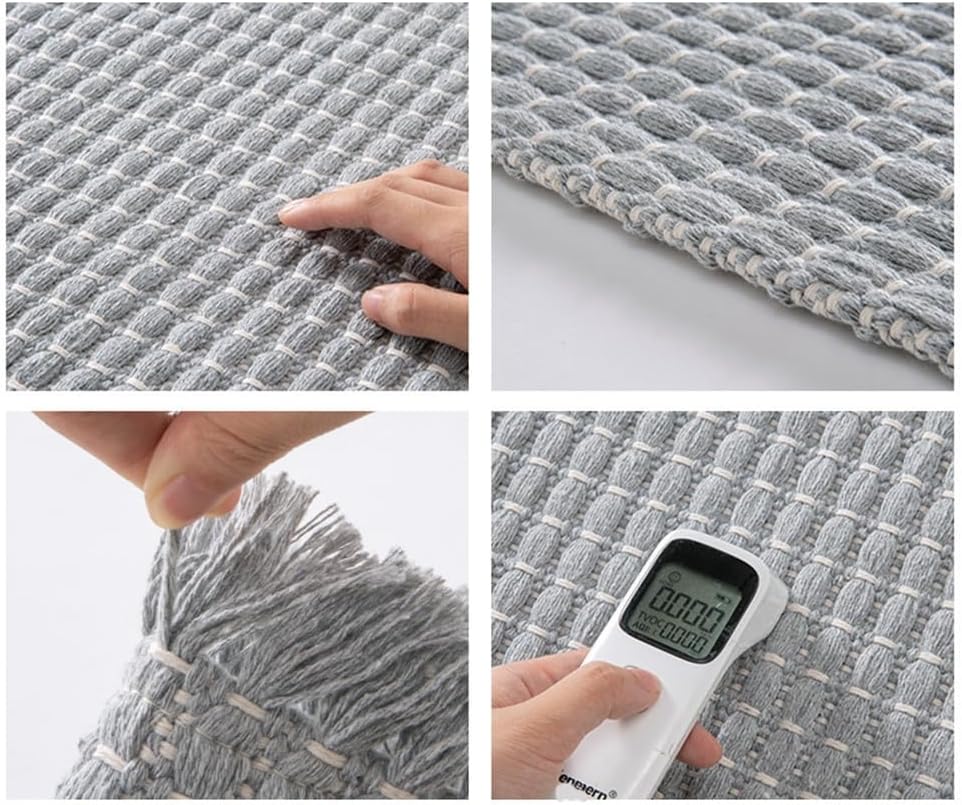 Soft Microfiber Farmhouse Bathroom Rug Washable Kitchen Mats Woven Non Slip Small Bath Mat with Pure Tassels,Tufted Braided Bath Rug for Entryway Doormat Laundry Room(24" X 36",Grey Gray)