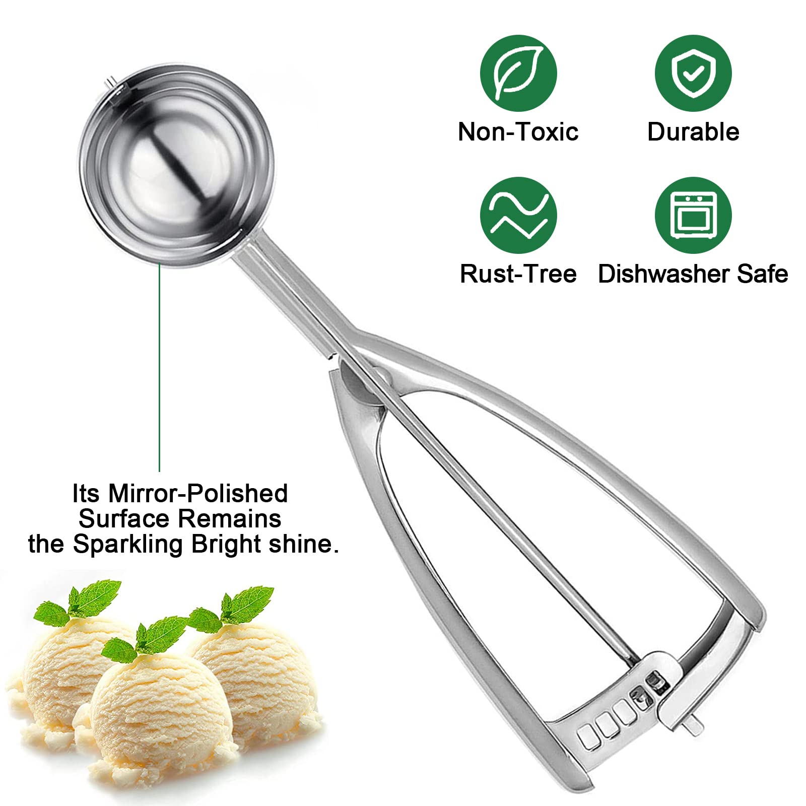 Cucchiaio Gelato In Acciaio Inox 304 | Paletta Con Grilletto Per Gelato, Polpette E Biscotti