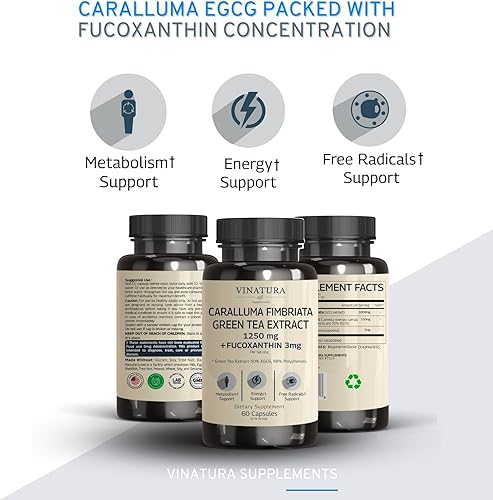 Miniatura 3 de VINATURA Caralluma Fimbriata 601 EGCG 45% Extracto 1250 mg + Fucoxantina 3 mg * Fabricado y probado en Estados Unidos* para apoyo inmunológico,