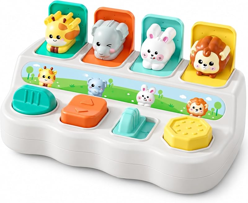 Brinquedo Pop-Up de Animais Educativo, Coordenação Motora, 3+ Anos (Branco)