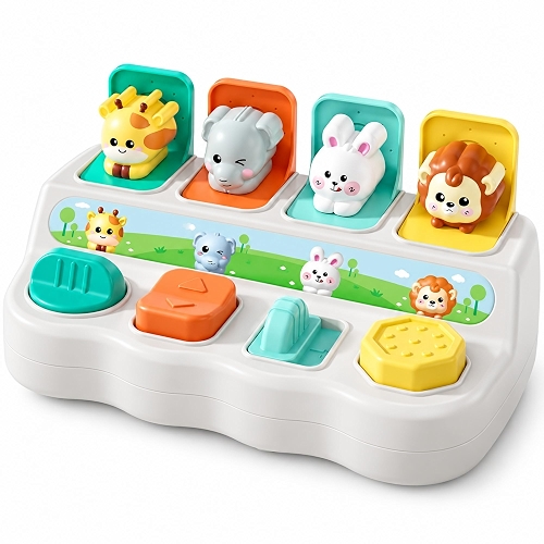Brinquedo Pop-Up de Animais Educativo, Coordenação Motora, 3+ Anos (Branco)