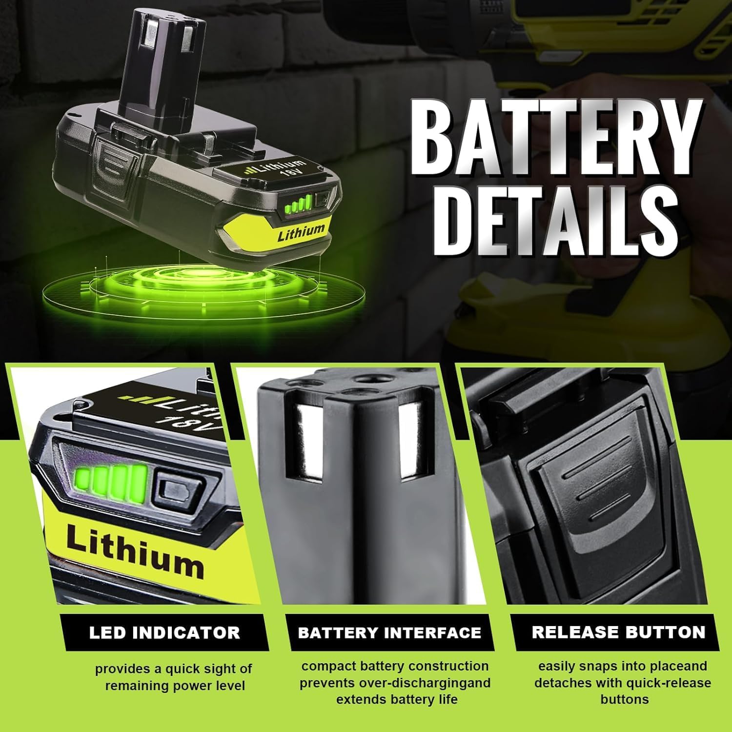Totoplus Replacement for Ryobi 18V Battery: 18V 4.0Ah Lithium-ion Compatible with Ryobi P102 P103 P105 P107 P108 P109 P122 Cordless Power Tools 2 Pack