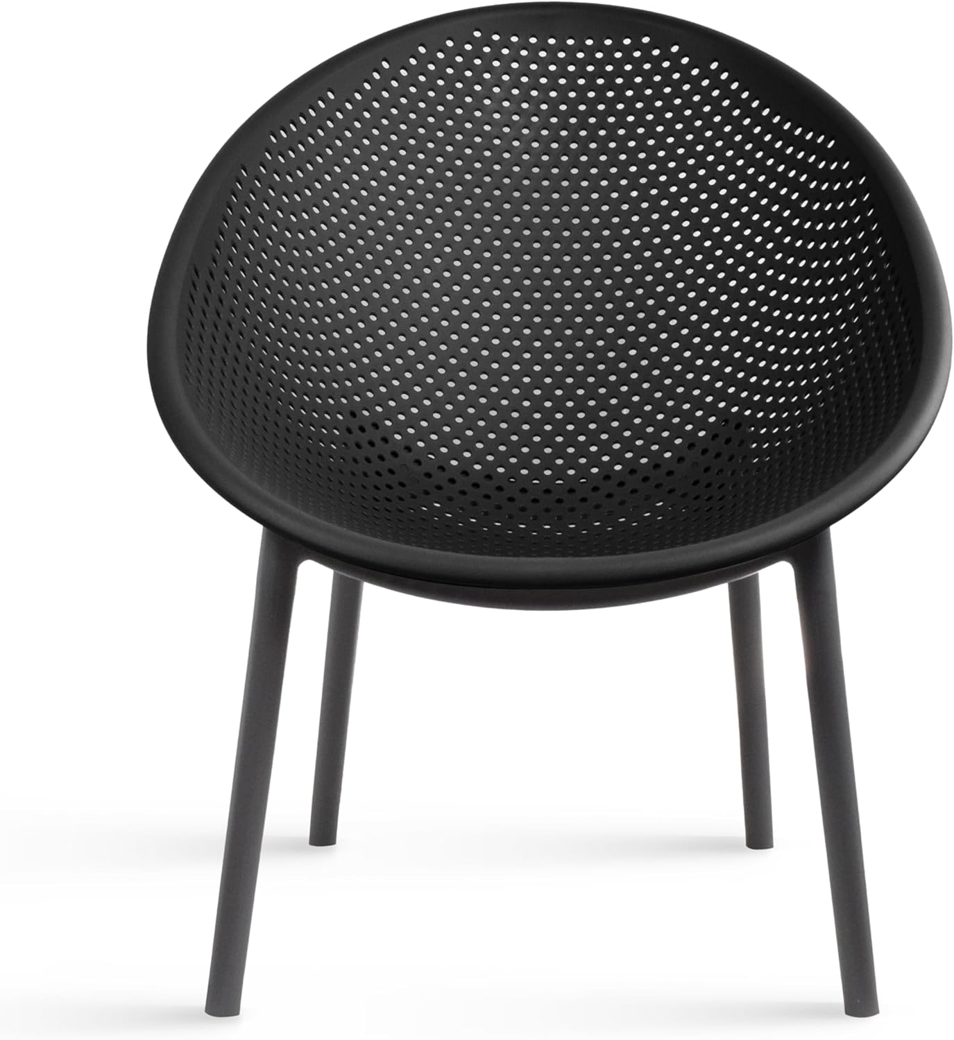 2xhome Set of 2 Modern Oval Chairs, Contemporary Accent Lounge Chairs with Perforated Breathable Egg Shaped Pod Seat for Kitchen, Dining, Patio, Indoor Outdoor, Black