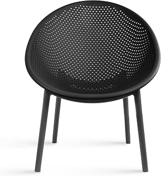 2xhome Modern Oval Chair, Contemporary Accent Lounge Chair with Perforated Breathable Egg Shaped Pod Seat for Kitchen, Dining, Patio, Indoor, Outdoor, Black
