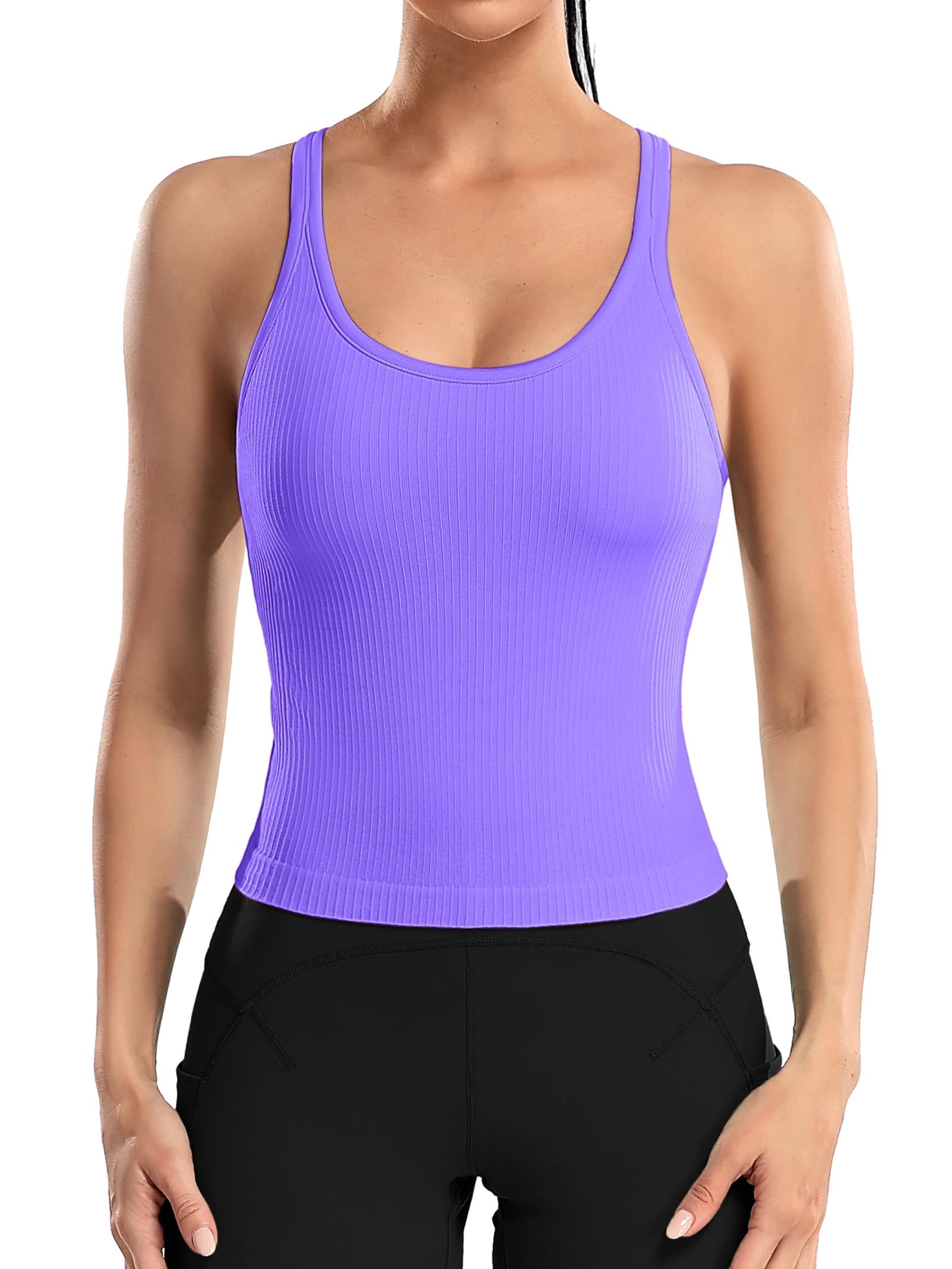 Attraco Damen Sport Tank Top Built-in BH Racerback Ärmelloses Tanktops Workout Crop Top Yoga Oberteile Sommer Fitness Tops Gym Sporttop