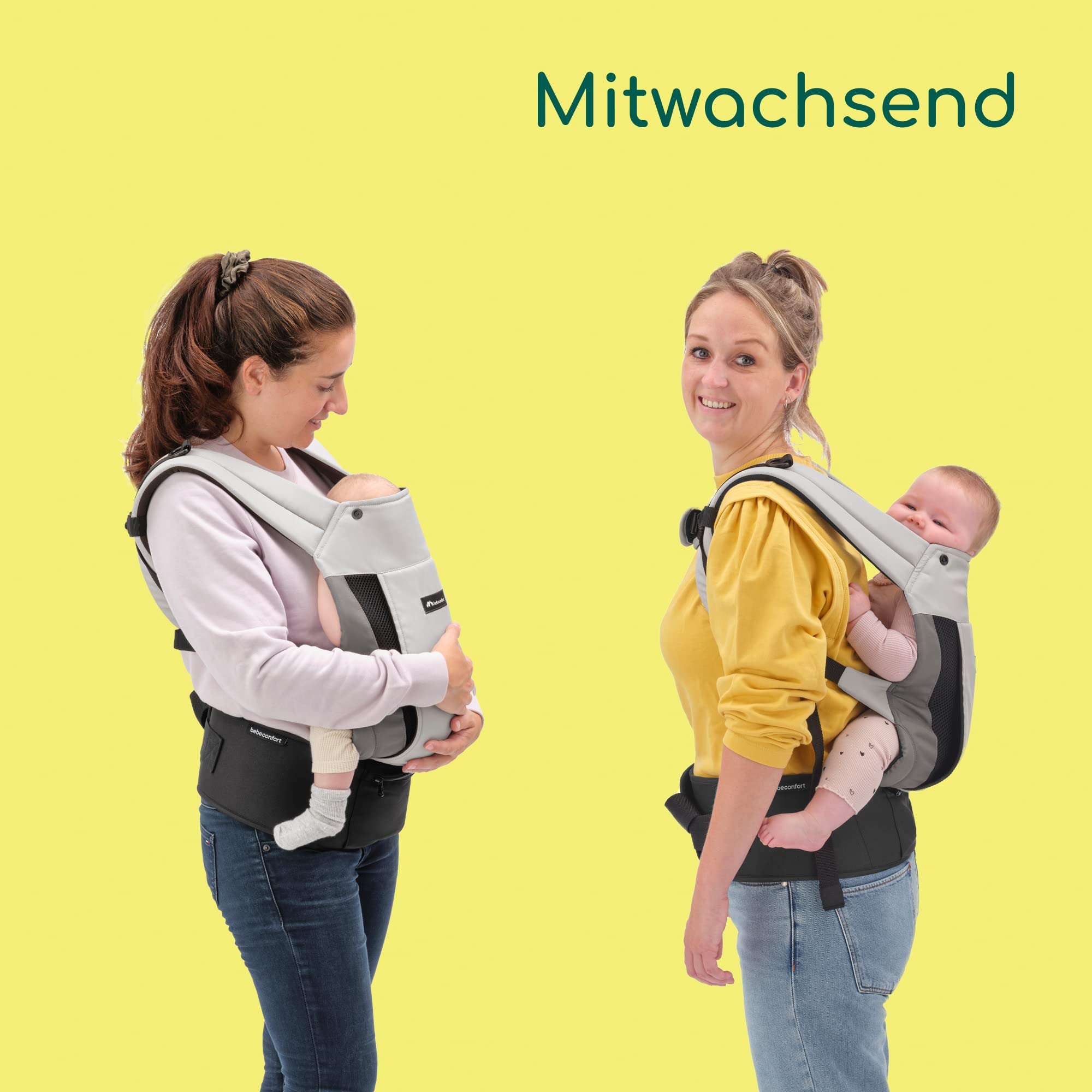 Bebeconfort PhysioNest Babytrage, Ergonomische Bauchtrage, nutzbar ab der Geburt bis ca. 3,5 Jahre, max. 15 kg, Grey Mist