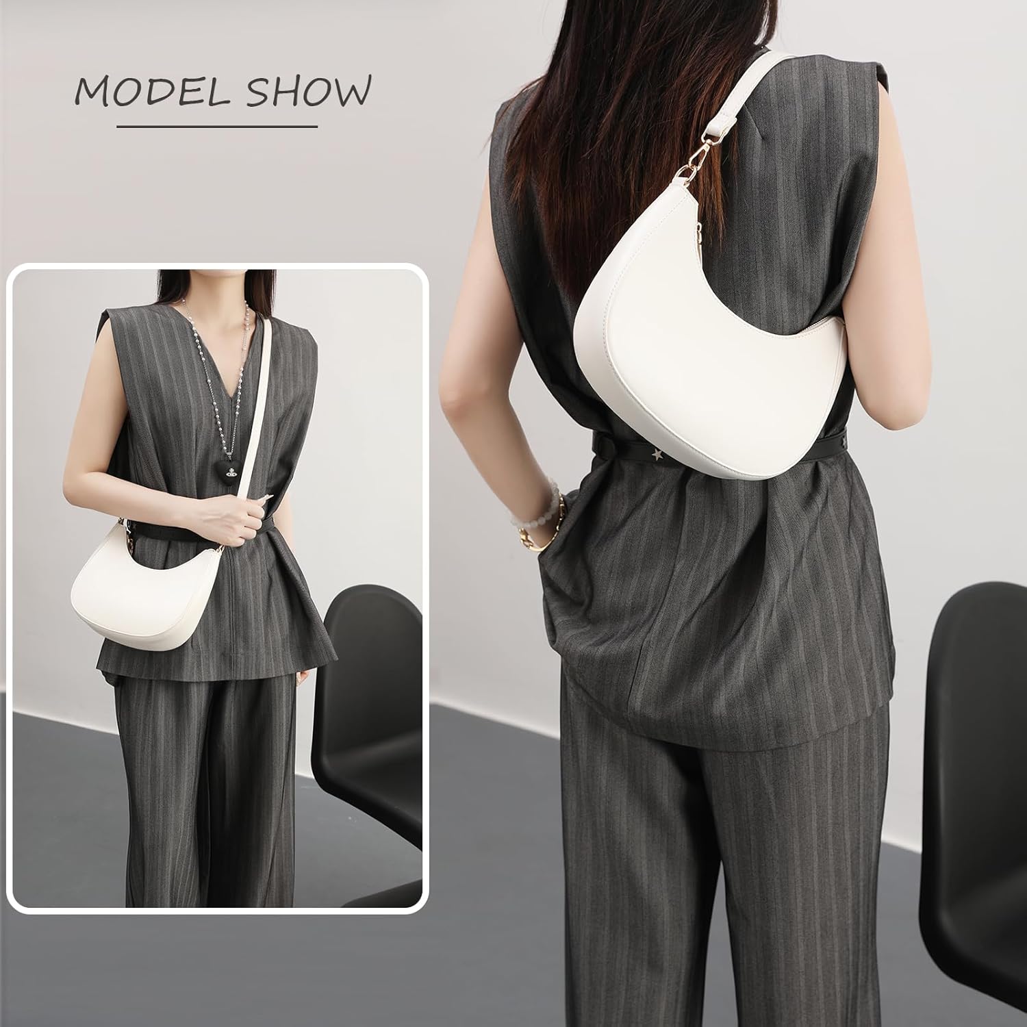 NIUEIMEE ZHOU Crescent Bag for Women Soft Vegan Leather Crossbody Bags Tote Shoulder HandBag Underarm Purses - Image 3