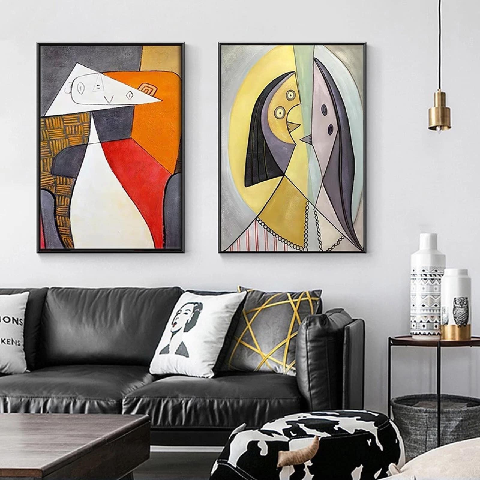Carteles de pintura abstracta Carteles e impresiones de decoración moderna para el hogar Arte de pared Cuadro de lienzo de Picasso para pintura de diseño del hogar (24x35in) 60x90cmx3 Marco interno