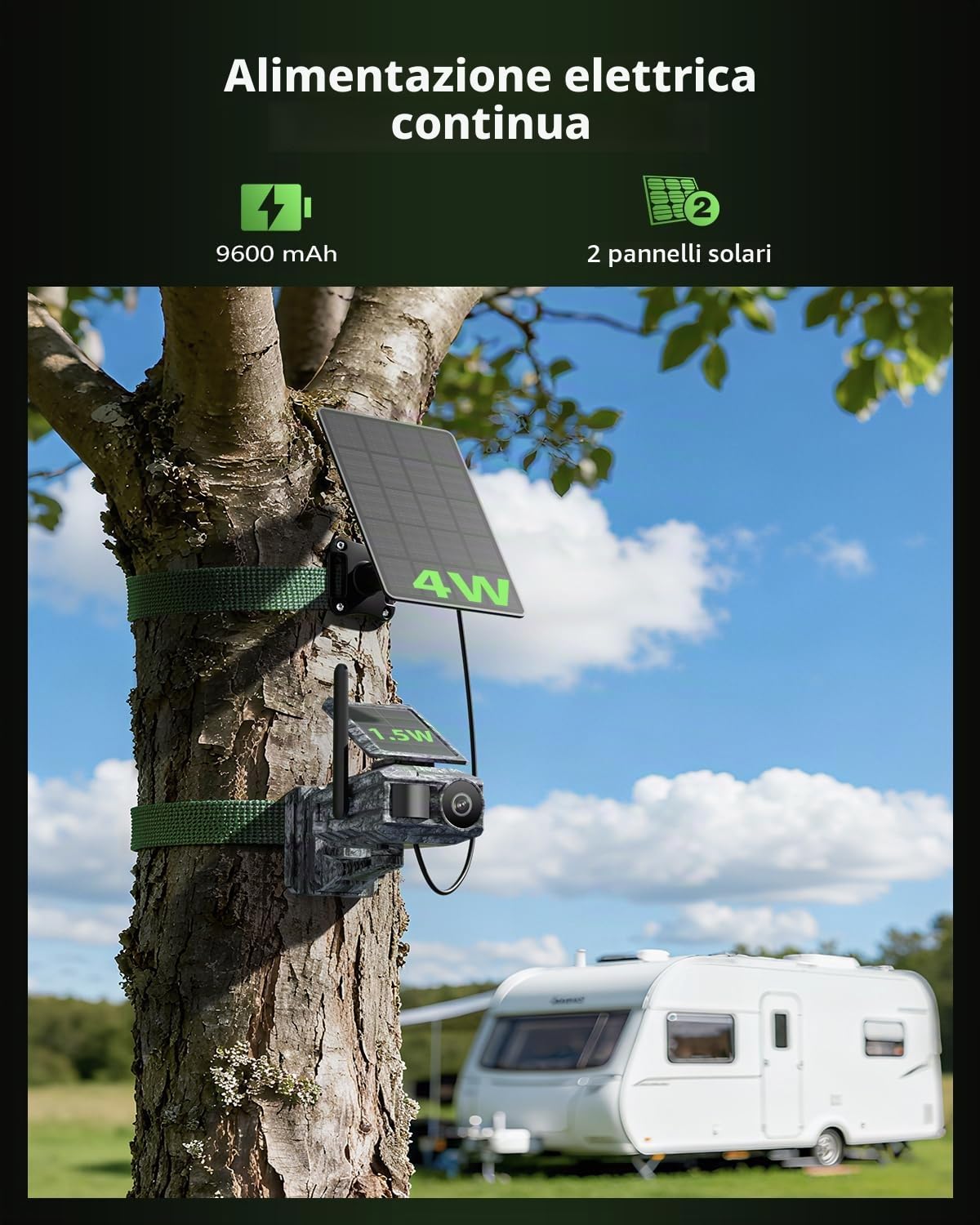 Xega 2K Telecamera Solare 4G con Scheda SIM 2 Pannelli Solari,senza WiFi