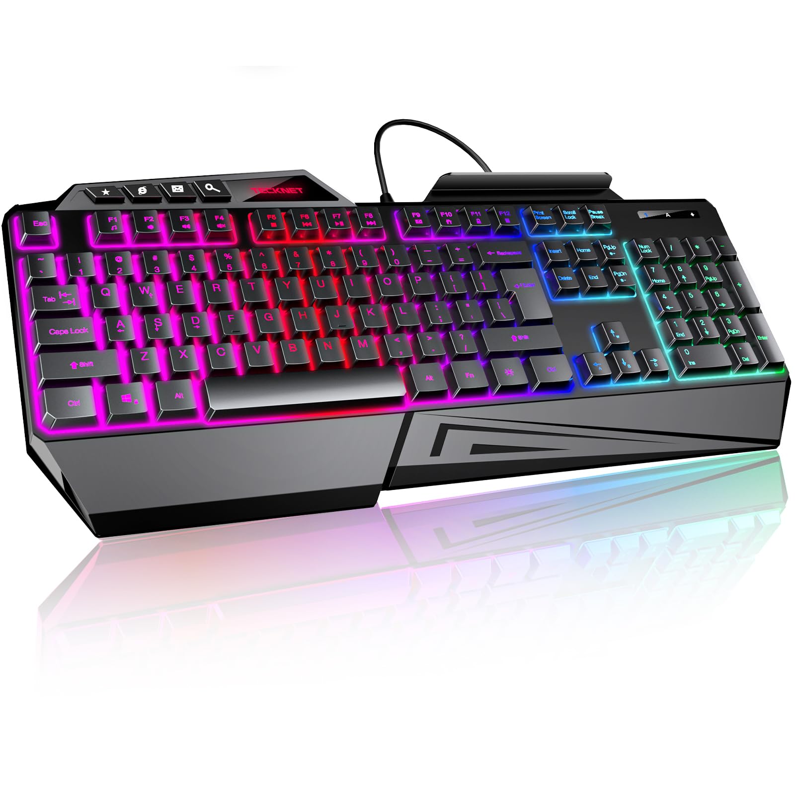 TECKNET Wired RGB Gaming Keyboard - 26-Key Anti-Ghosting 13 Lighting Modes Spill-Resistant 108 Membrane Keys Plug Play -