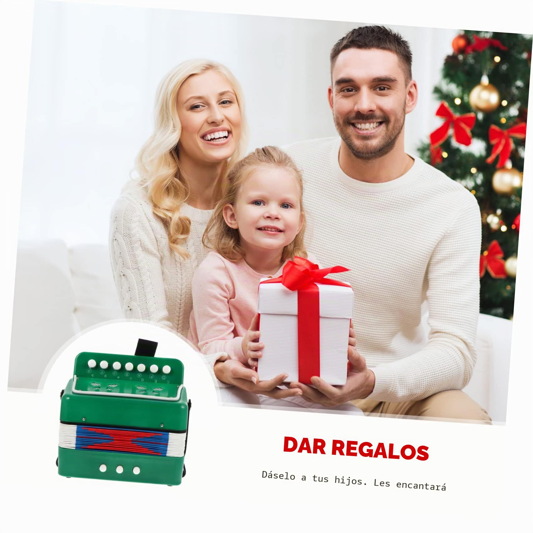 Acordeón Adorable para Niños de 7 Teclas en Plástico Verde, Instrumento Musical Seguro y Creativo para Mejorar Habilidades Cognitivas Infantiles