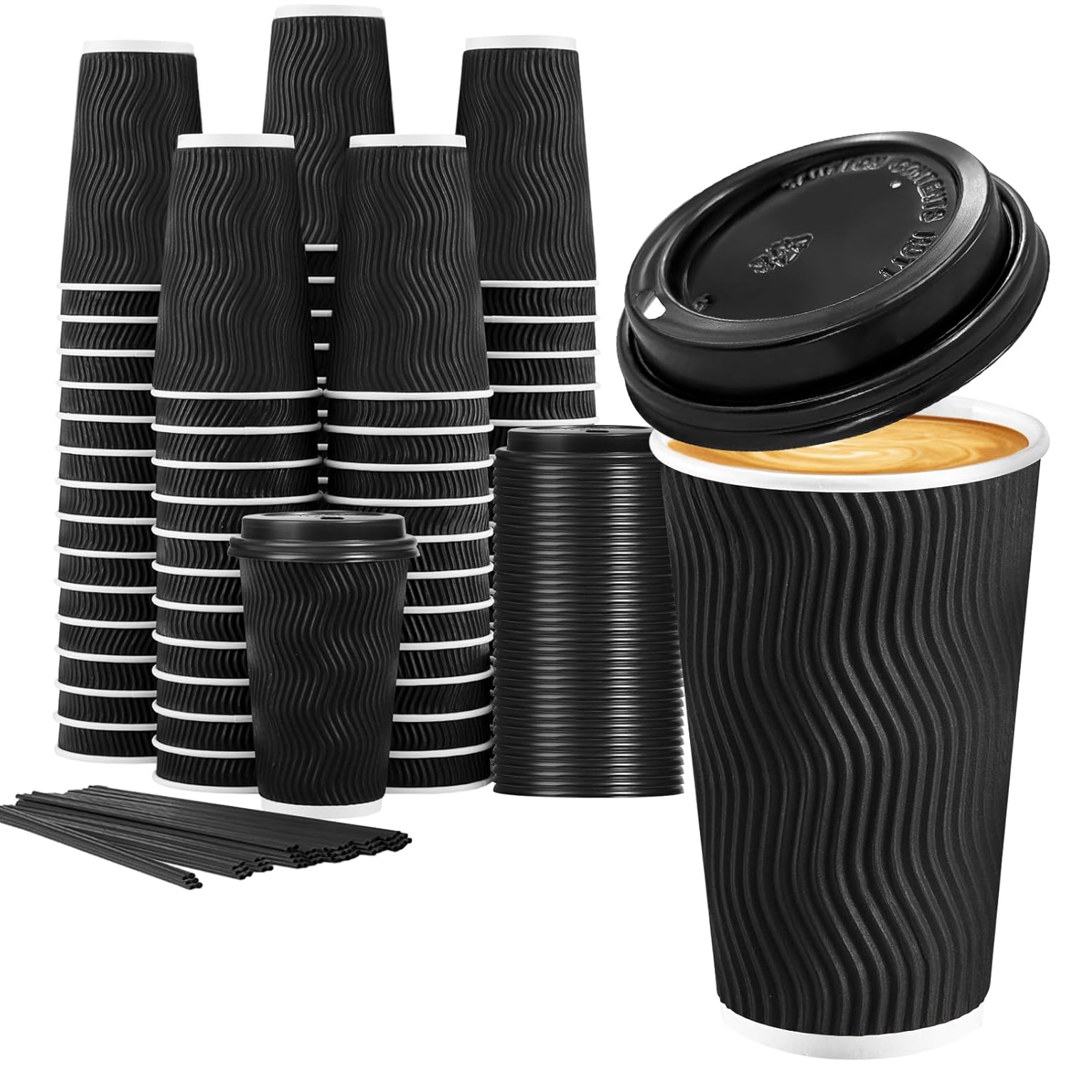 Lamosi 16 oz Disposable Coffee Cups with Lids 50 Pack Insulated Hot Cups To Go Paper Coffee Cups