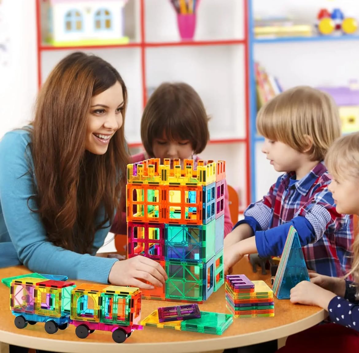 Wonder Toys 100 Pezzi Classici Blocchi Magnetici Gli Originali Giocattoli da Costruzione Magnetici per Ragazzi e Ragazze di età 3 4 5 6 per il Loro Compleanno