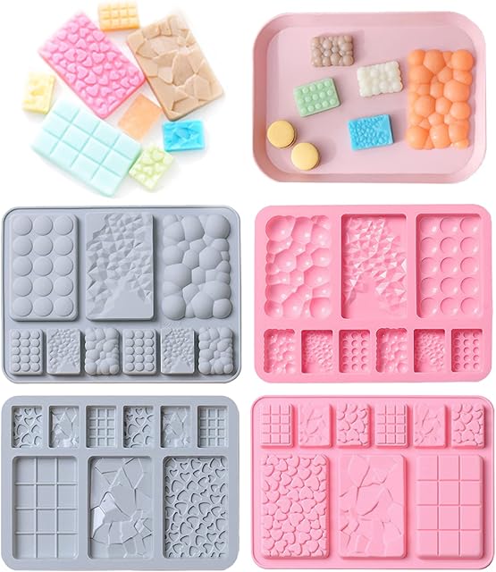 Sadodo Silicone Chocolate Mould,2PCS Candy Sugarcraft Cake Decoration Chocolate Bar Molds,Ice Cube Tray,Classic Shape Heart,Square,Bubble,Fragments Jelly Mould DIY