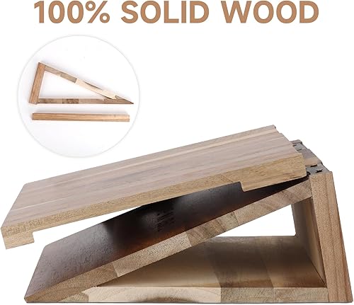 Miniatura 6 de Soporte de madera para reposo de lectura, soporte triangular de acacia con taza, gafas, bolígrafo y soporte para teléfono, valet de lectura de