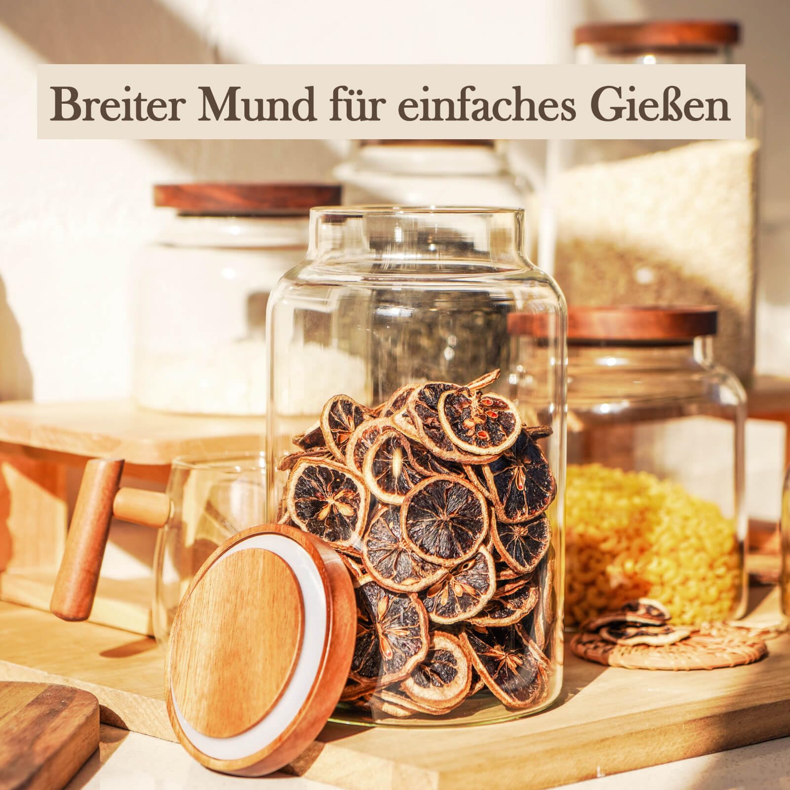Labina Vorratsgläser Glas mit Holzdeckel,2x2600ml Glasbehälter Töpfe