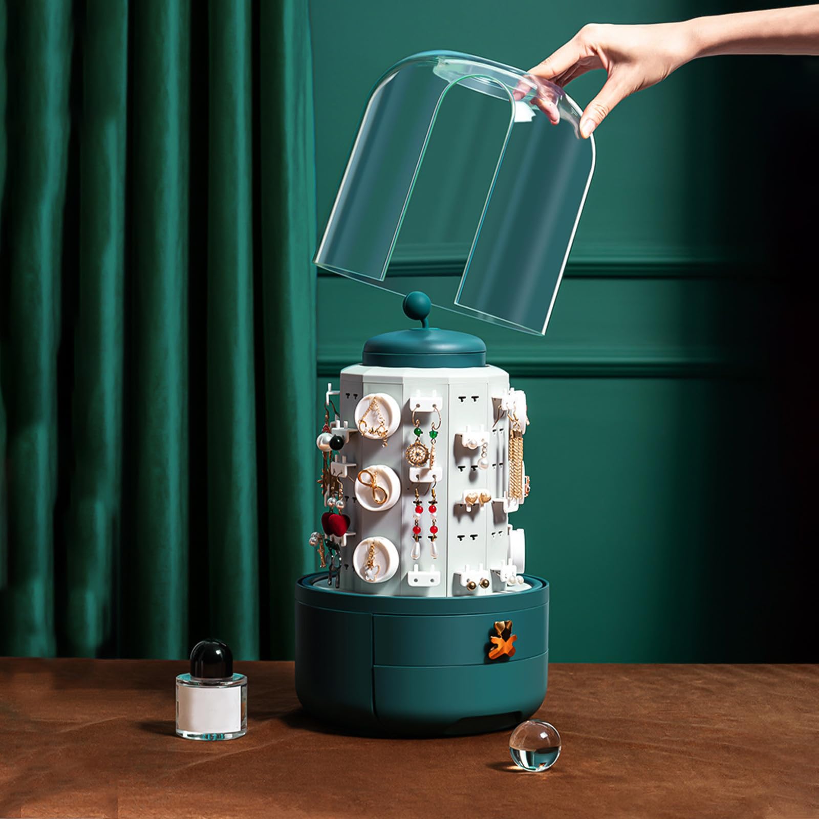 Boîte à Bijoux en Plastique Rotative Tiroirs, Couvercle Transparent