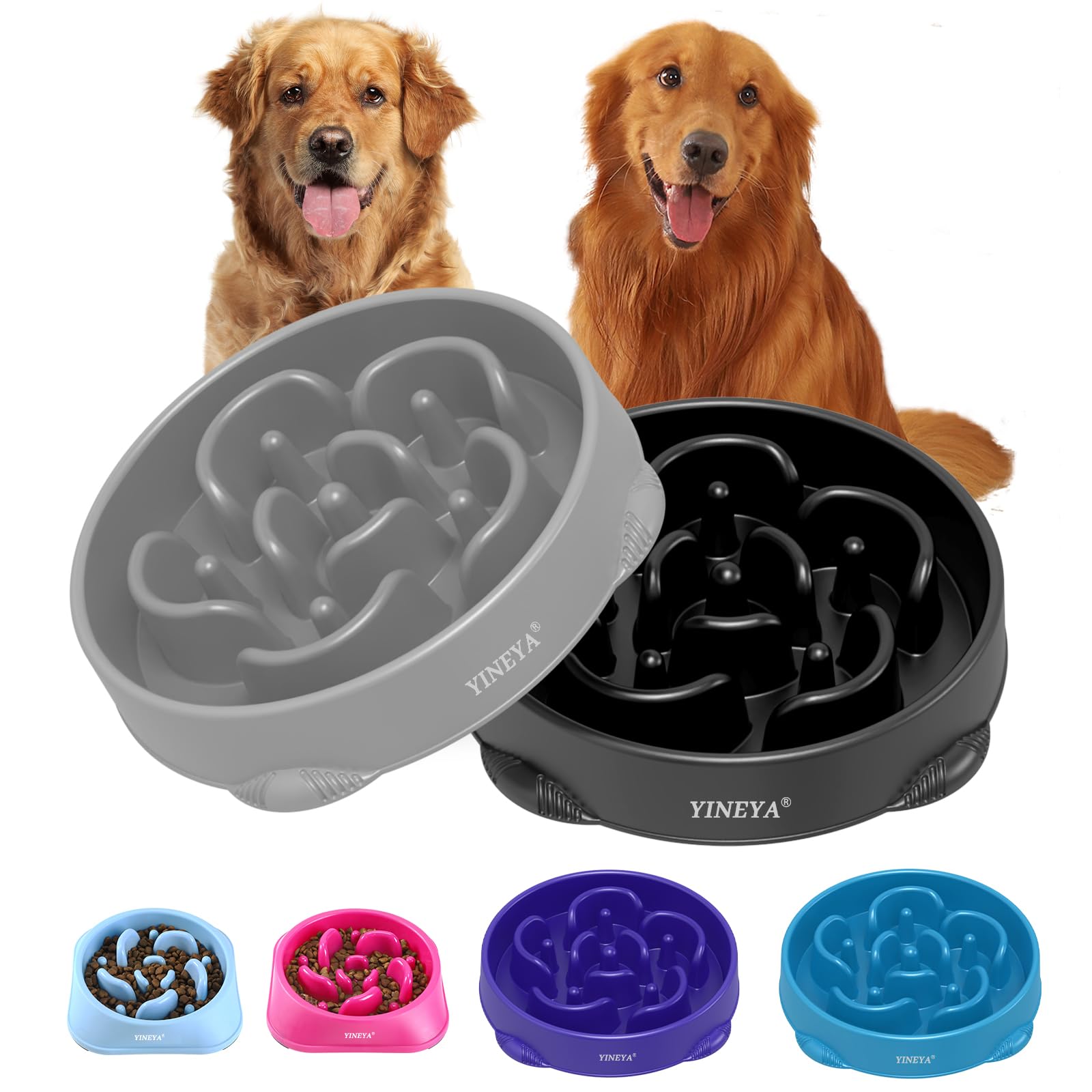 YINEYA4 Cups Slow Feeder Dog Bowls Large Breed, Anti-Choking Pet Supplies, Maze Dog Food Bowl, Puzzle Feeder That Slow Down Eating 2PCS