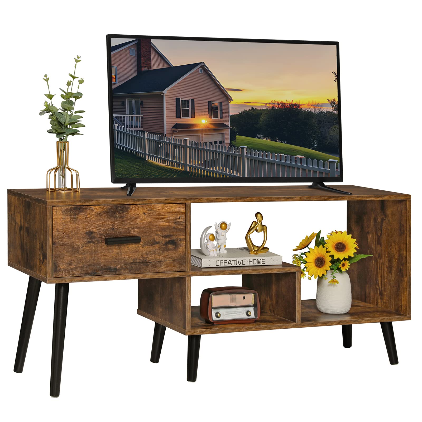 usikey MidCentury Modern TV Stand for 55 Inch TV, Entertainment Center