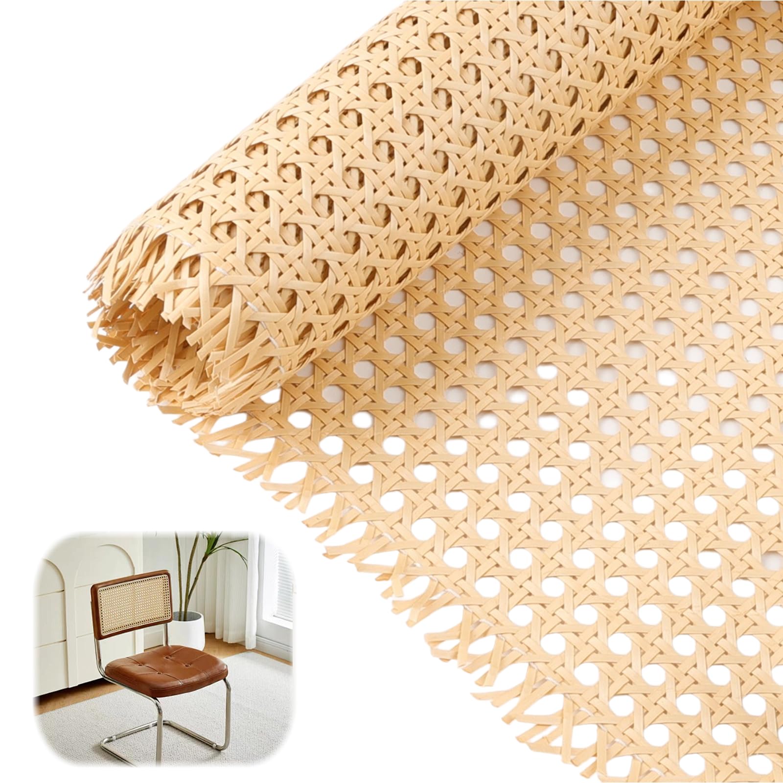 Ratán Rollo PE 40x200 CM, Rollo Plancha de Rattan Tejida, Rejilla Mimbre para Muebles de Reciclaje, Proyectos de Bricolaje, Decoración del Hogar