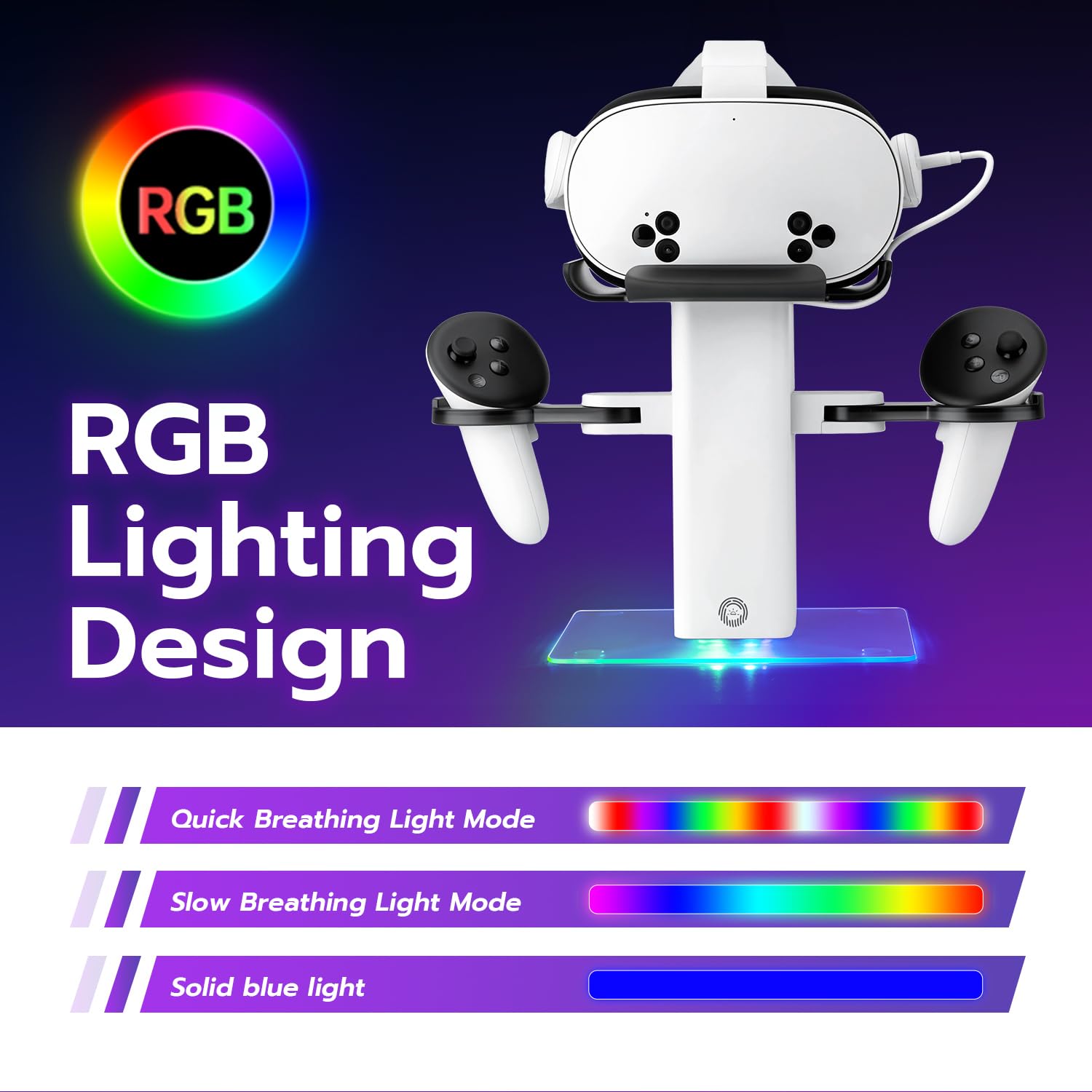 Mcbazel Ladestation für Quest 3S/Quest3/2, 15W USB-C VR-Headset-Ladestation mit RGB-Beleuchtung und Rutschfestem Vertikalständer, Minimalistische VR-Displayhalterung – Weiß
